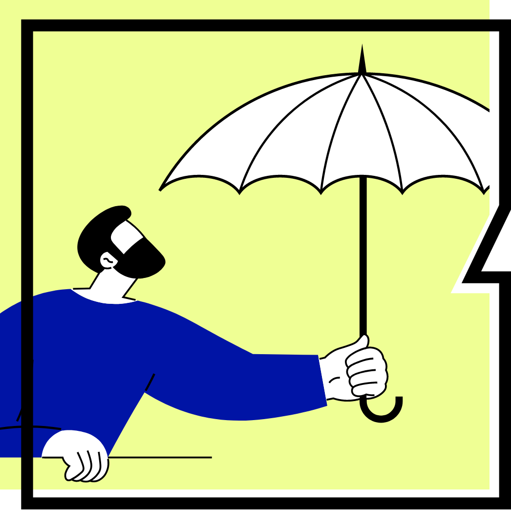 A person wearing a blue top is holding a large white umbrella.