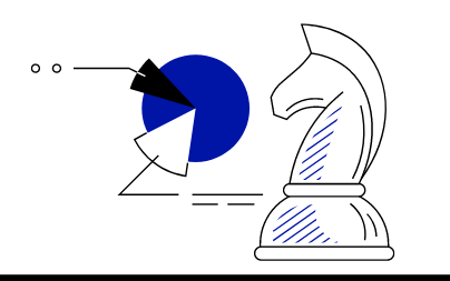 Tortendiagramm mit zwei hervorgehobenen Anteilen neben einer Schachfigur